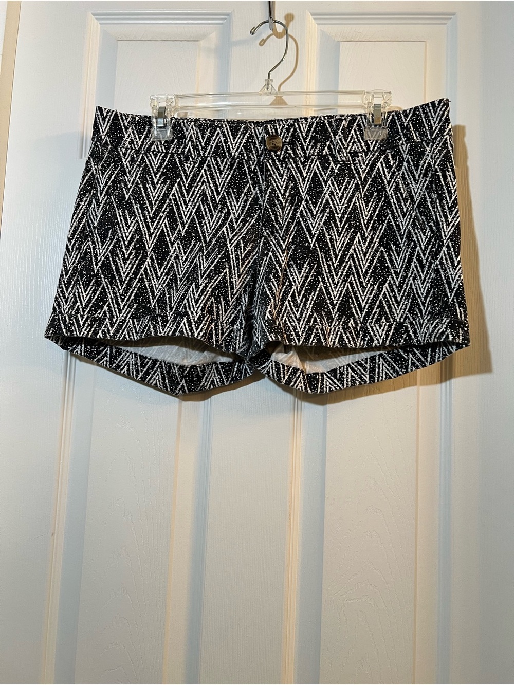 American Eagle Outfitters Black and White Chevron-Pattern Jean Shorts